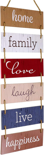 EXCELLO GLOBAL PRODUCTS Large Hanging Wall Sign: Rustic Wooden Decor (Home, Family, Love, Laugh, Live, Happiness) Hanging Wood Wall Decoration (11.75" x 32")