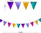 Colorful Party Decorations Hot Pink Teal Purple Metallic Fabric Triangle Pennant Banner Flag Bunting for Fiesta Carnival Rainbow Multi-color Birthday Wedding Baby Shower Holiday Outdoor Party Supplies