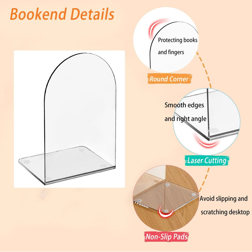 Lulonpon 2 Pieces Book Ends, Bookend, Books Ends for Shelves, Books Ends for Heavy Books, Clear Bookends, Acrylic Bookends for School, Library,Desktop Organizer and Book Shelves