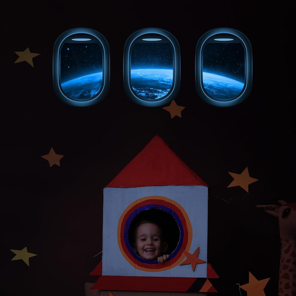 Quanhaigou Glow in The Dark 3D Space Wall Decals, Set of 3 Galaxy Window Stickers for Wall,Planet Themed Room Decor for Kids Boys