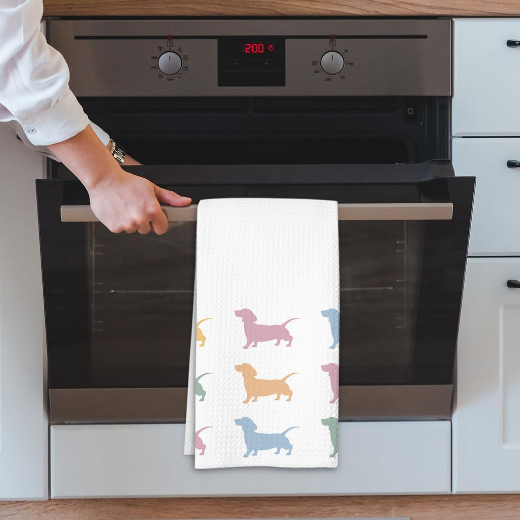 Dachshund Kitchen Towel, Waffle Weave Microfiber Wiener Dog Hand Towel, for Women, Dachshund Decor Accent for Bathroom or Kitchen