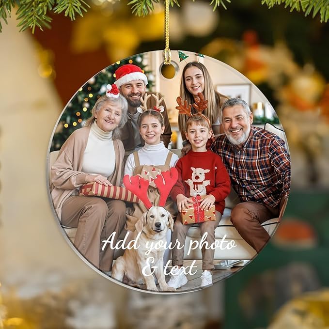 Personalized Photo Ornament for Family - Custom Round Acrylic Ornaments for Family, Create Your Own Ornament Keepsake Gifts Xmas Home Decorations