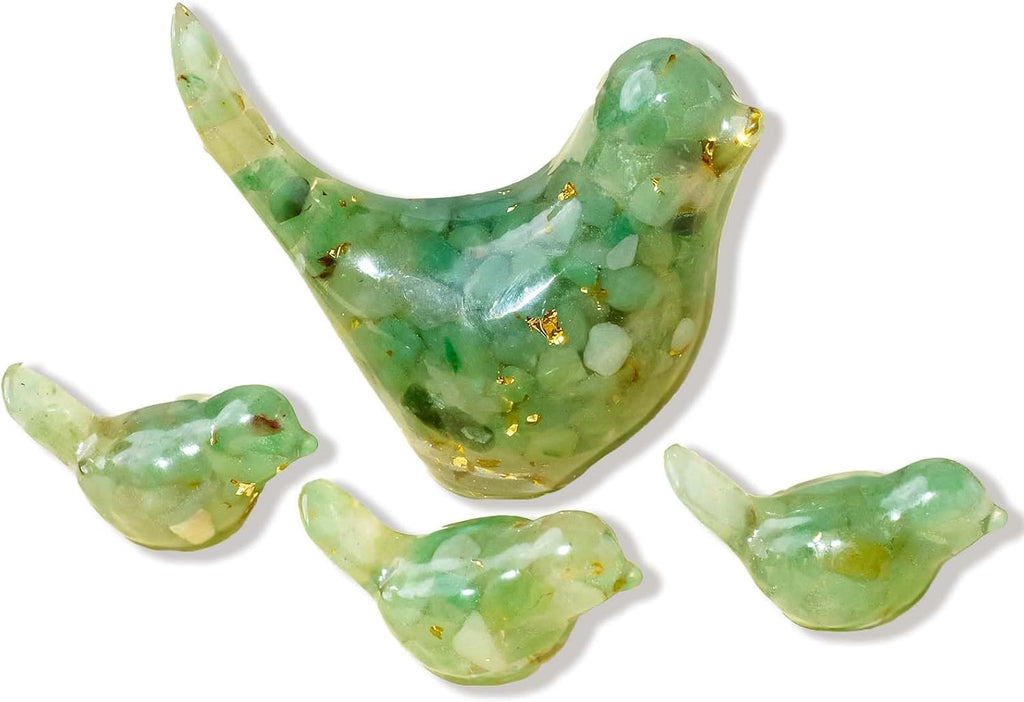 Crystal Bird Figurines, Resin Animal Statues, Miniature Decorative Gravel Birds, Home Decor (4PCS-GreenAventurine)