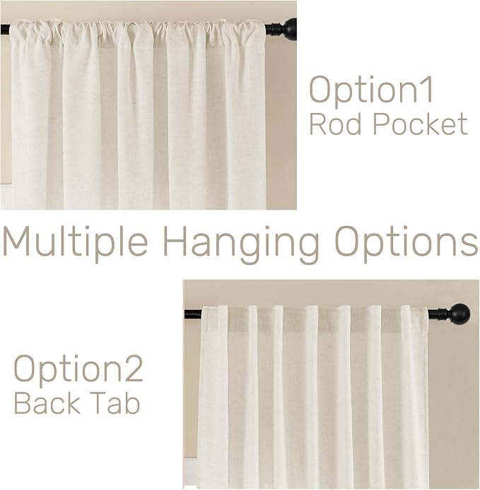 Joydeco Linen Curtains 2 Panel Set, Ivory on Linen Curtains 108 Inch Light - Image 3
