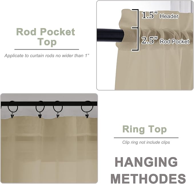 Extra Long Taupe Sheer Curtains 96 Inches Long 2 Panels Set, Soft Lightweight - Image 4