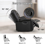 EBELLO Faux Leather Manual Recliner Chair, Single Reclining Sofa Chair Couch with 2 Concealed Cup Holders, Overstuffed Armrest Backrest for Living Room, Bedroom, Meeting Room, Black