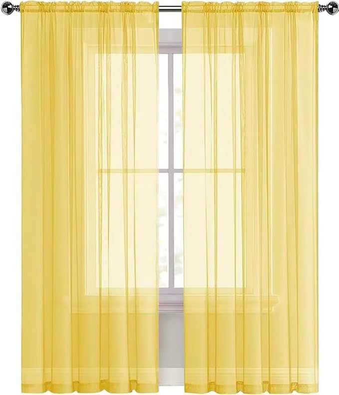 SpaceDresser Yellow Sheer Curtains 4 Panels Rod Pocket Semi-Sheer Curtain 96 - Image 4