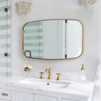 ANDY STAR 24x40” Gold Bathroom Mirror, Oblong Brass Mirror with Stainless Steel Metal Frame, Brushed Gold Oval Vanity Mirror for Over Sink, Modern Anti Rust Wall Mounted