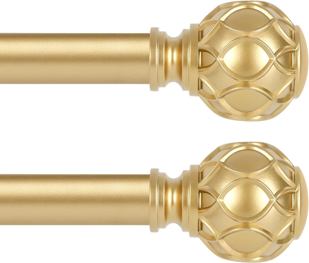 Gold Adjustable Curtain Rods for Windows:Farmhouse Heavy Duty Curtain Rod for Bedroom Living Room,Boho Decorative Rustic Drapery Rod with Vintage Coastal Finials,Brass Gold 2 Pack 66-120"