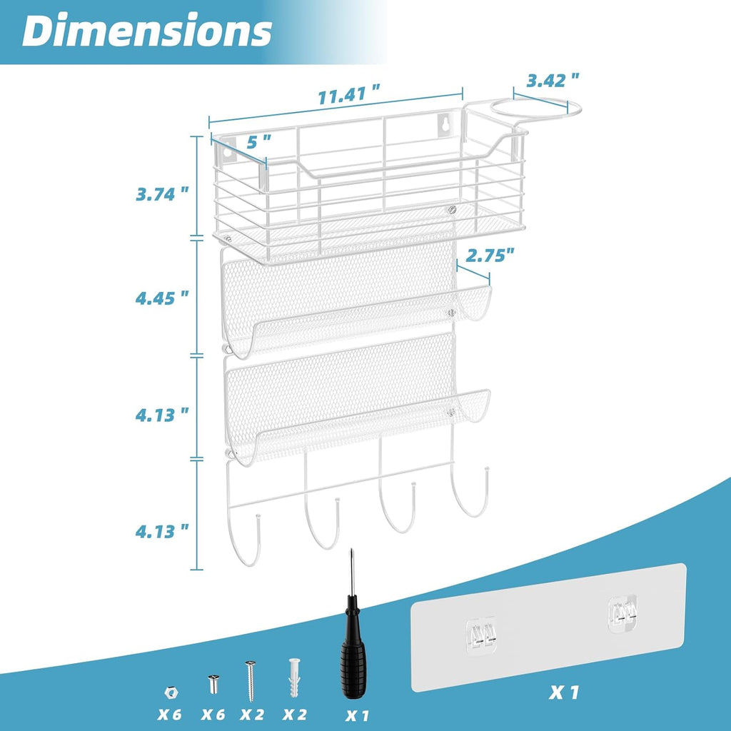 VITVITI Metal Hair Tool Organizer Wall Mount, Hair Dryer Holder with 3 Tier Shelf Basket Hooks, Bathroom Hair Styling Tool Organizer for Curling Iron/Blow Dryer/Straightener, White