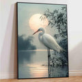 White Heron Wall Art Watercolor Heron Print Vintage Crane Bird Pictures Japanese Crane Painting Watercolor Bird Artwork Sunset Abstract Wall Art Coastal Living Room Decor 16x24inch No Frame