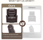 COLAMY Oversized Leather Recliner Chair, 360°Swivel Rocking Manual Recliner with Thick Cushioned Padding Backrest and Wide Seat - Darkbrown