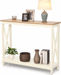 ALPHA HOME Console Table for Entryway, 2 Tier Storage Shelf Farmhouse Entryway Table, X-Shaped Design Narrow Sofa Table for Hallway, Living Room, Ivory