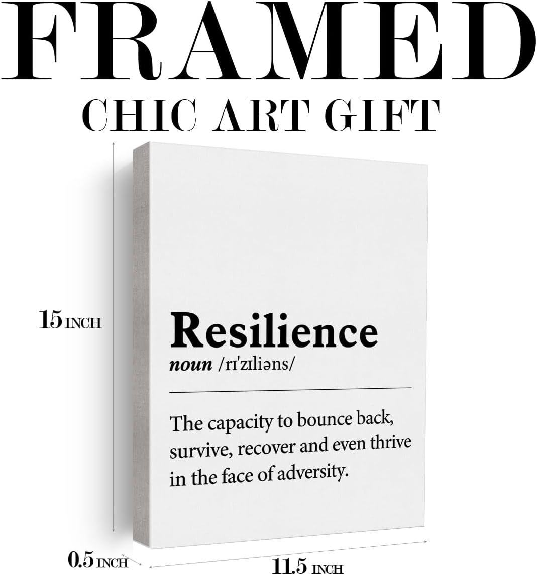 Inspirational Wall Art Decor Motivational Poster Framed Painting Print Resilience Definition Canvas Artwork for Home Office Decor 12 X 15 Inch