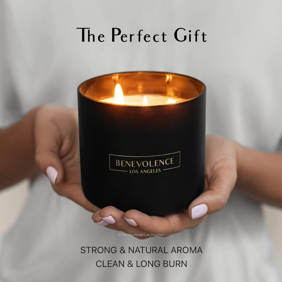 Benevolence LA 3 Wick Candle, Bergamot & Jasmine Large Scented Candle | Soy Candles | Gifts for Women and Men | Home Fragrance | Aromatherapy | Bathroom Freshener | 14.5 Oz, 45 Hour Burn
