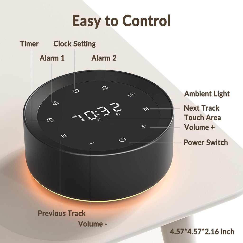 White Noise Sound Machine Alarm Clock 7 Colors Night Light Sound Machine for Adult/Baby 20 Soothing Sounds 31 Level Volume 6 Level Screen Brightness 5 Timer Set Memory Function Touch Control