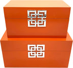 Galt International Storage Boxes - Large & Small Decorative Storage Box w/Hinged Lid - Classic Design Wood Decor Boxes with Geometric Opening Clasp - Home & Office Storage - Set of 2 (Orange)