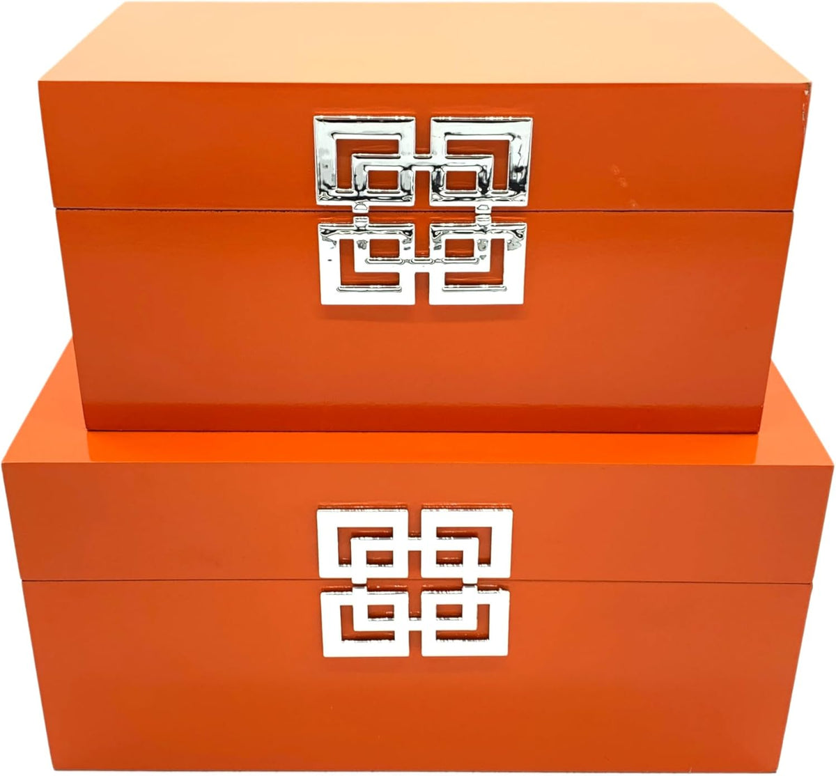 Galt International Storage Boxes - Large & Small Decorative Storage Box w/Hinged Lid - Classic Design Wood Decor Boxes with Geometric Opening Clasp - Home & Office Storage - Set of 2 (Orange)