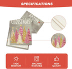 Artoid Mode Xmas Trees Snowflakes Gray Pink Merry Christmas Table Runner, Winter Seasonal Kitchen Dining Table Decoration for Home Party Decor 13x72 Inch