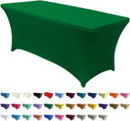 ABCCANOPY 6 FT Forest Green Spandex Table Cover Stretch Fitted Wrinkle Resistant Tablecloth Reuse for Rectangular Folding Table Patry Event Wedding Banquet Protector