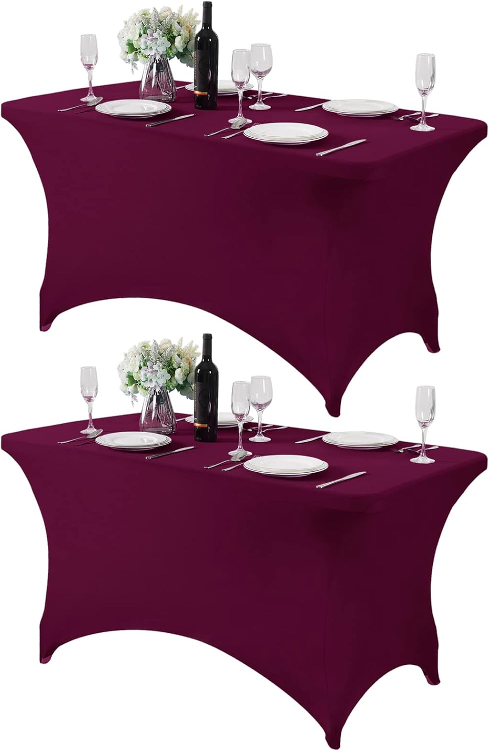 2Pack Spandex Table Cover for 4FT or 6ft or 9ft Table Universal Fitted Stretch Tablecloth for Party, Banquet, Wedding and Events-Burgundy