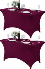 2Pack Spandex Table Cover for 4FT or 6ft or 9ft Table Universal Fitted Stretch Tablecloth for Party, Banquet, Wedding and Events-Burgundy