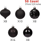 Every Day is Christmas Ornaments, Shatterproof Christmas Tree Ornament Set, Christmas Balls Decoration 50 Count (2.24"/57mm, New Black)