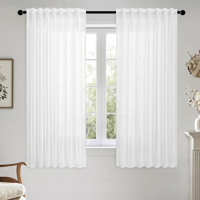 MIULEE White Linen Curtains Short 60 Inch Long 2 Panels by MIULEE