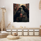 Mystic Gothic Raven Tapestry Halloween Crow Decor Vintage Dark Academia Bedroom Tapestries Retro Art Aesthetic Wall Tapestry for Bedroom Dorm Living Room white