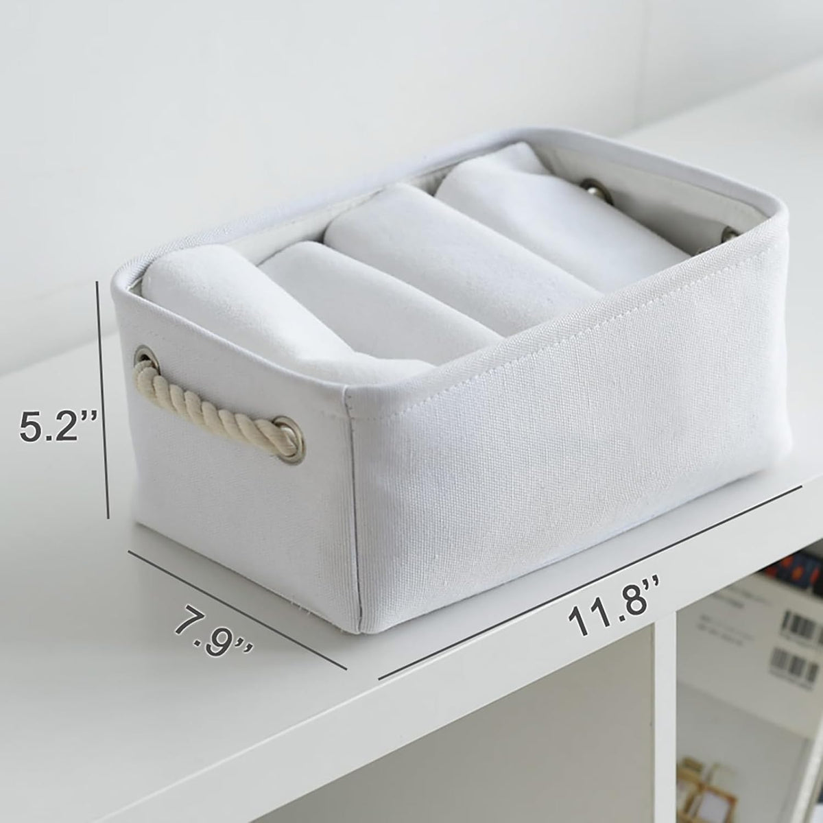 TheWarmHome Storage Basket for Organizing - Small 6 Pack 11.8x7.8x5.2 inch Gifts for Empty with Rope, Fabric Storage Cubes for Decorative Cloth Dog Livehome (White)