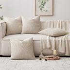 MIULEE Soft Decorative Chenille Euro Pillow Covers Cream 24x24 Pack of 4 | - Image 5