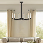 Modern Black Chandelier, Round LED Ceiling Hanging Lamp, Farmhouse Candle Pendant Light Fixtures for Bedroom Living Room Dining Room Kitchen Island (Black-A 6Lights)