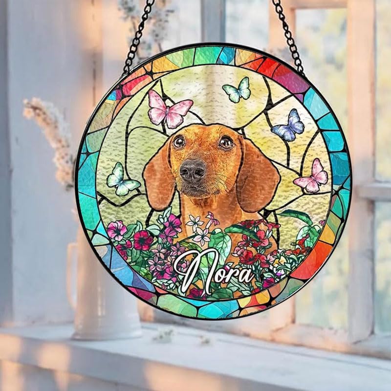 Personalized Stained Glass Window Hanging with Pet Name, Custom Memorial Gift for Dog Lovers, Unique Keepsake Decoration, Thoughtful Gift for Dog Mom