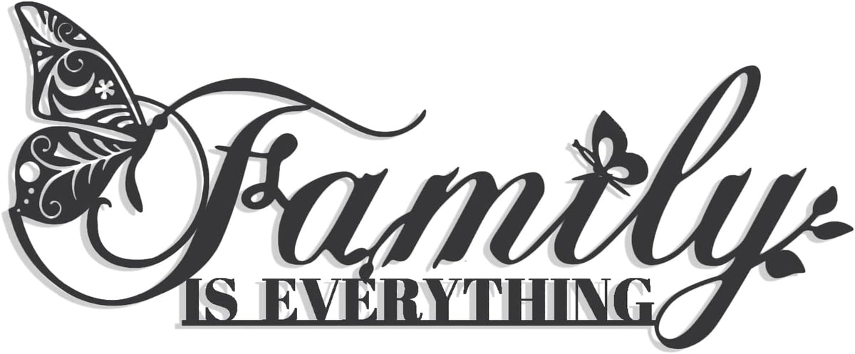 Family Signs Metal Wall Decor, Oppro Family Is Everything Word Sign with Butterfly for Home Decor, Black Art Plaque Letters for Living Room, Dining Room Bedroom Housewarming Mother's Day Father's Day Gift , 17”x6.3”