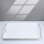 Spsyrine White Decorative Serving Tray with Handles, Elegant Plastic Coffee Table Tray for Ottoman, Living Room, Home Decor