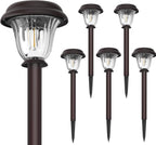 DERAYSION Solar Lights Outdoor 6 Pack, Stainless Steel Glass Solar Pathway Lights, Auto On/Off Long-Lasting Waterproof Landscape Lighting for Garden, Landscape, Path, Yard, Warkway (Warm White)
