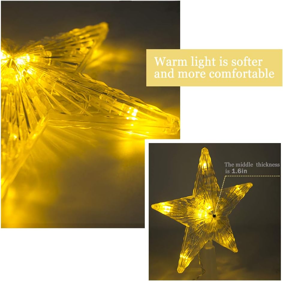Small Christmas Tree Topper Star with LED Lighted 6" Star Treetop Rustic Holiday Tree Toppers Battery Powered for Indoor Xmas Ornaments Party Home Decoration Warm White