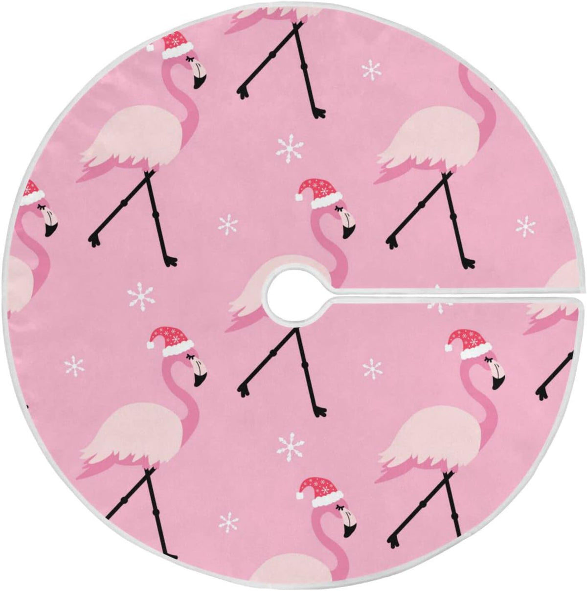 Christmas Pink Flamingo Tree Skirt, Seasonal Tree Mat Holiday Party Supplies Ornaments Indoor Outdoor Decorations for Tabletop Trees 35.4 Inches