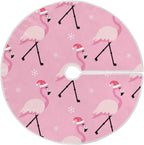 Christmas Pink Flamingo Tree Skirt, Seasonal Tree Mat Holiday Party Supplies Ornaments Indoor Outdoor Decorations for Tabletop Trees 47.2 Inches