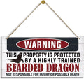 Funny Warning Signs, The Property is Protected By Highly Trained Bearded Dragon Sign, Decorative Wood Hanging Wood Plaque, Warning Wood Sign for Indoor Outdoor Use, Door Gate Hanger, House Decor