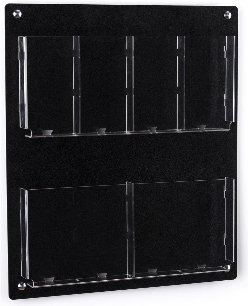 Displays2go Acrylic Wall Mounted Magazine Rack, 4-8 Adjustable Pockets, 2-Tiered - Black (2RP4BLK)