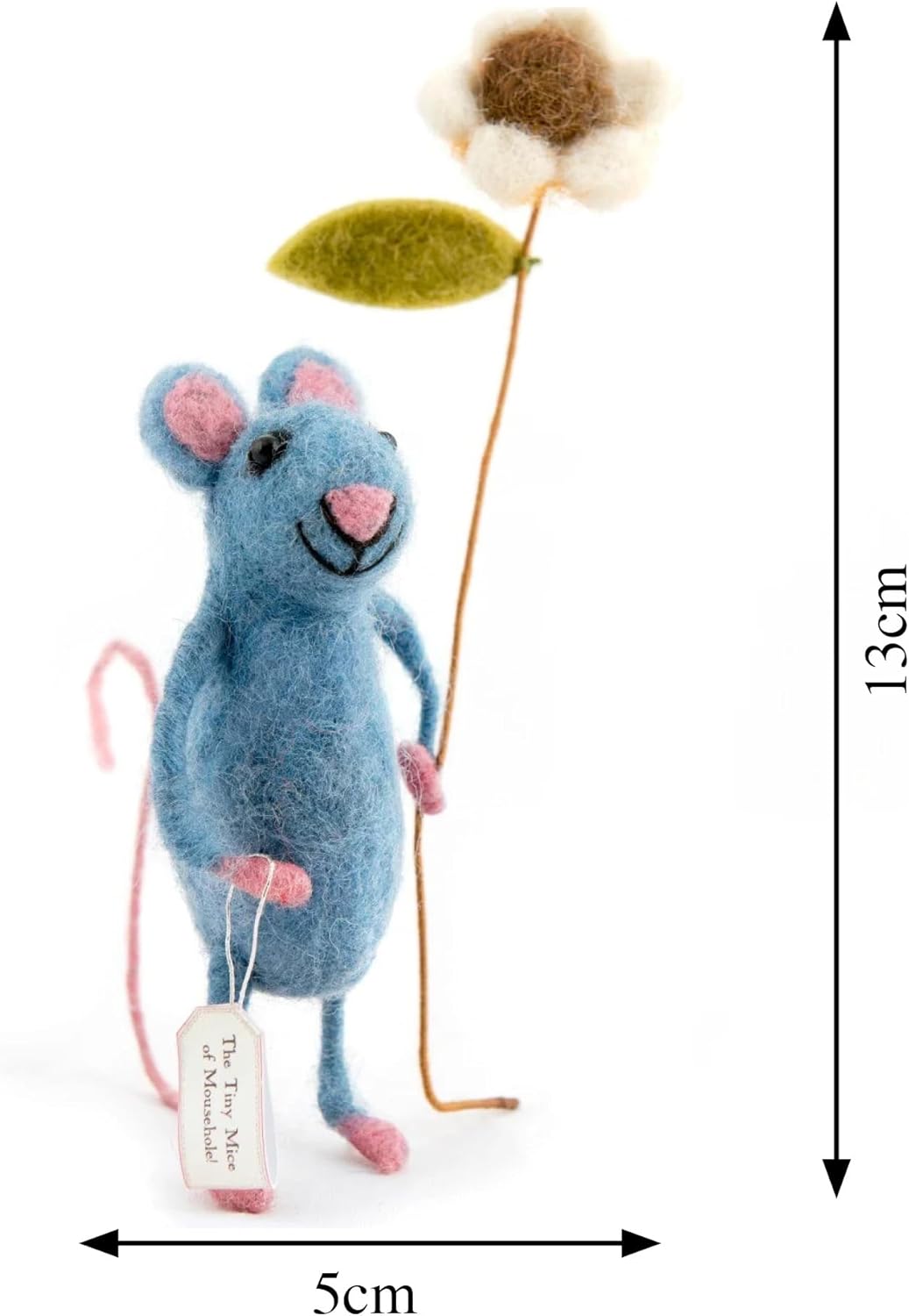 | Hand-Felted Pretty Blue Mouse with Flower | Organic Wool Home Decor | Fair Trade Plush Animal Ornament | Gift for Any Occasion | Perfect for New Spaces & Home Accessories