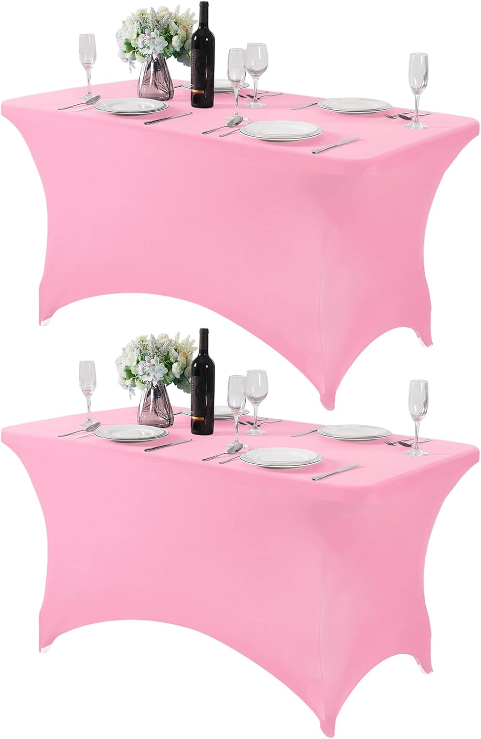 2Pack Spandex Table Cover for 4FT or 6ft or 9ft Table Universal Fitted Stretch Tablecloth for Party, Banquet, Wedding and Events-Pink