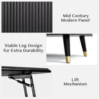 Lift Top Coffee Table with Storage Shelf & Hidden Compartment, Mid Century Modern Fluted Rectangle Dining Table for Living Room, Home Office,Black