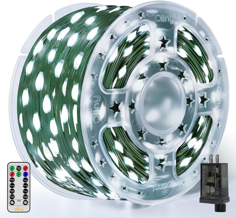 Ollny Christmas Lights 1000 LED 330 FT, IP67 Waterproof Plug in Christmas Tree Lights with Remote, 8 Modes, 3 Timers, Dimmable, House Xmas Indoor Decorations Outdoor String Lights (Cool White)
