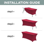 CWK 8FT Waterproof Stretch Spandex Table Cover for Rectangular Tables - Elastic Fitted Tablecloth for Folding Tables,Wrinkle Resistant Table Cloth for Parties, Weddings, Banquets & Events(Apple Red)