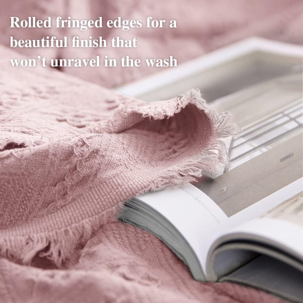 Simple&Opulence 100% Cotton Throw Blanket for Bed, Couch, Boho Luxury Geometric Knit Woven Blanket with Tassels Soft Lightweight Cozy Breathable, Vintage Farmhouse Decoration for All-Season(Pink)
