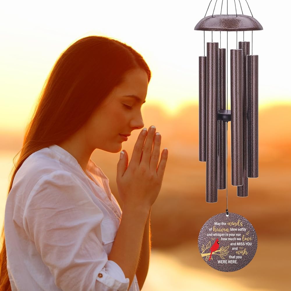 Personalized Memorial Wind Chimes Outdoor, Cardinal Commemorative Gifts for Loss of Loved One, 36Inch Customized Sympathy Wind Chimes Deep Tone, Condolences Gifts for Funeral