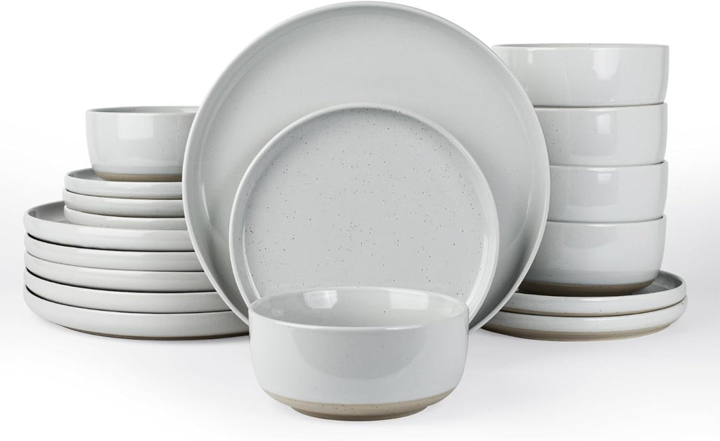 Famiware Milkyway Plates and Bowls Set, 18 Pieces Dinnerware Sets, Dishes Set for 6, Light Gray