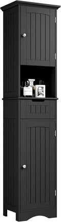 ChooChoo 67" Tall Bathroom Storage Cabinet Freestanding with Adjustable Shelves, Narrow Storage Linen Cabinet with 2 Doors and 1 Drawers for Bathroom, Living Room, Kitchen, Black